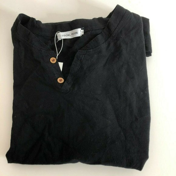 LOCALMODE Men Linen And Cotton V Neck Short Sleeve - Picture 3 of 5